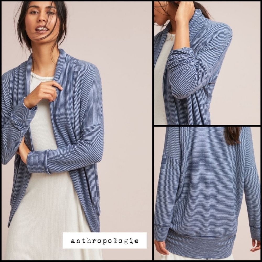 Sundry Brushed Fleece Cocoon Blue Stripe Dolman Sleeve Knit Open Cardigan Size 2